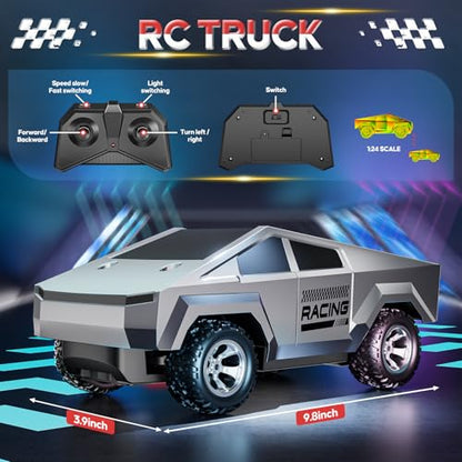 1:24 RC Car Toys, All Terrain High Speed 2WD RC Truck with Light and Loadspace, 2.4GHz Off-Road Vehicles Remote Control Car, Electric Vehicle Toys Gift for Boys Girls Age 3+ - color: Silver