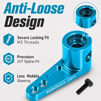 2PCS 25T Aluminum Raised Servo Horn for Futaba Savox Power HD 1/8 1/10 RC | CNC Servo Arm With M3 Threaded 16mm 20mm Holes for RC Off-Road Crawler Drift Racing Car Steering Linkage Clearance Upgrade - color: Blue