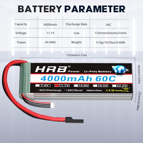 HRB 2PCS 3S 4000mAh Lipo Battery 60C TR 11.1V Compatible with RC Plane