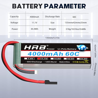 HRB 2PCS 3S 4000mAh Lipo Battery 60C TR 11.1V Compatible with RC Plane