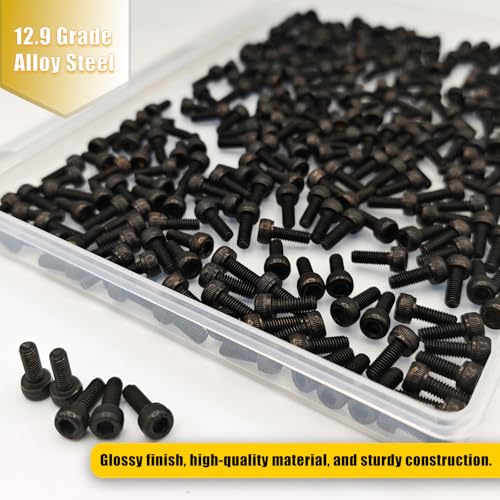 M3x8mm Screws 260pcs Hex Socket Cap 12.9 Steel Black Zinc Fully Thread | Allen socket drive head cap screws bolts fully thread machine screws - size: M3*8mm 260pcs
