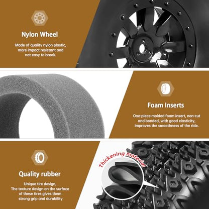 Pre-Glued 12mm Hex RC Wheel Rim & Tires Set for 1/10 RC Short Course Truck Traxxas Slash 2WD 4x4 HPI Tamiya Losi SCT Redcat Blackout SC, 4PCS (Style B)