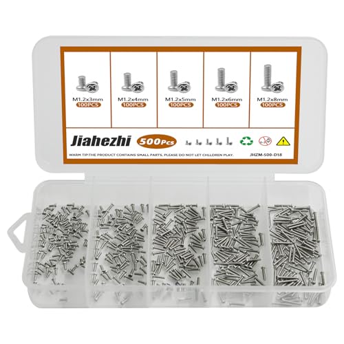 500Pcs M1.2 304 Stainless Steel Metric Micro Screws Nuts Assortment | M1.2x3/4/5/6/8mm Sizes, Phillips Pan Head, Fully Threaded Kit for Arduino, RC Models, Electronics, DIY Projects - size: M1.2x3/4/5/6/8- 500 Pcs