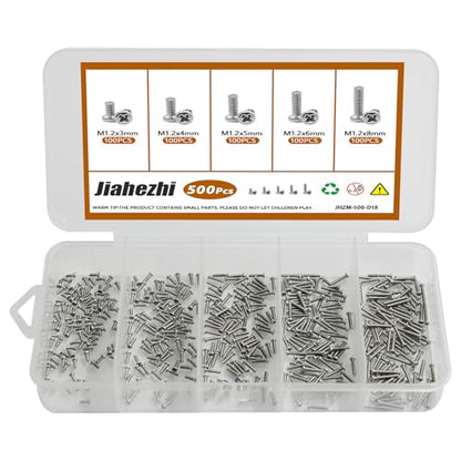500Pcs M1.2 304 Stainless Steel Metric Micro Screws Nuts Assortment | M1.2x3/4/5/6/8mm Sizes, Phillips Pan Head, Fully Threaded Kit for Arduino, RC Models, Electronics, DIY Projects - size: M1.2x3/4/5/6/8- 500 Pcs
