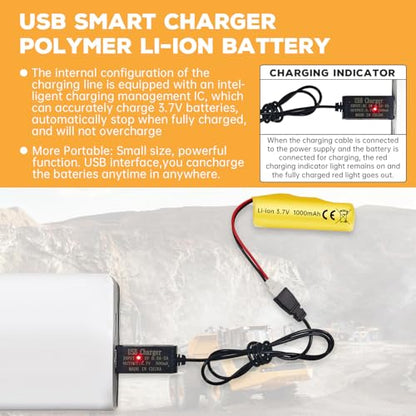sea jump 2PCS 3.7V 1000mAh Li-ion Battery with Molex Plug and USB Charging Cable Suitable for RC Engineering Vehicles Drifting Vehicles Trucks Off-Road Vehicles High-Speed Climbing Racing Cars Boats