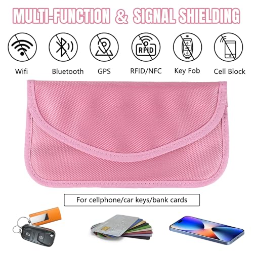 2PCS Faraday Bag for Phones and Car Keys, Keyless Entry RFID Signal Blocking Bag Key Fob Protector, Anti-Theft Faraday Pouch for Cell Phone Privacy Protection, Signal Shielding (Pink) - color: Pink