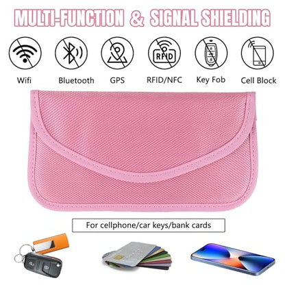 2PCS Faraday Bag for Phones and Car Keys, Keyless Entry RFID Signal Blocking Bag Key Fob Protector, Anti-Theft Faraday Pouch for Cell Phone Privacy Protection, Signal Shielding (Pink) - color: Pink