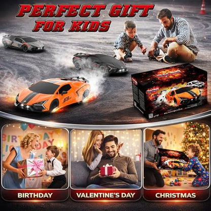 RC Drift Car, 1:16 Remote Control Car 2.4Ghz High Speed RC Cars 4WD Racing Sport Toy Cars with LED Lights, Spray, Drifting Tires, 2 Batteries for Kids Boys Girls Adults Birthday Christmas - color: Orange