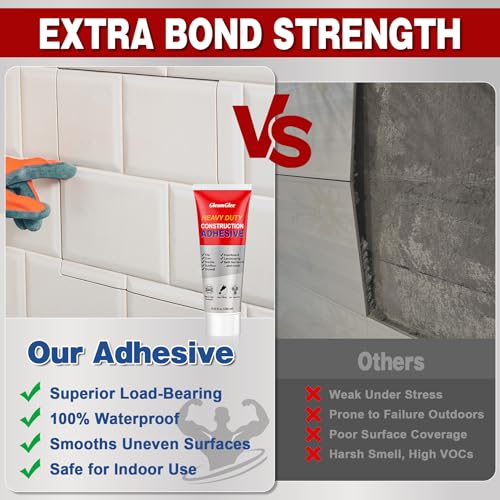 Heavy Duty Construction Adhesive, 8.8 fl oz Waterproof Cement Glue for Concrete, Tile, Stone, Wood, Brick & Drywall, Strong Indoor Outdoor Glue for Walls, Floors & Home Repair