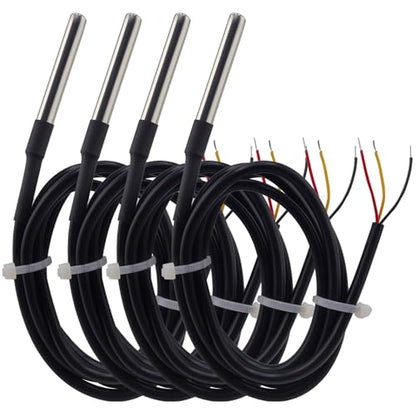 4Pcs DS18B20 Temperature Sensor 1 M, Waterproof Digital DS18B20 Sensors, DS18B20 Temperature Probe, Stainless Steel Probe Compatible for Arduino/Raspberry Pi/ESP32, ESP8266, - style: 4Pcs DS18B20 Temperature Sensor 1 M