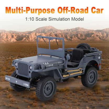 RC Crawler, 1:10 Scale D888 Willys Military Jeep, 2.4Ghz 4WD Off Road Rock Crawler with Lights, Removable Accessories All Terrain RC Jeep Toy for Adult Teens-Upgradable (2 Batteries) - color: Grey