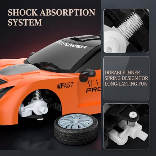 Remote Control Car RC Drift Car 2.4GHz 1:24 Scale 4WD 15KM/H High Speed Model Vehicle with LED Lights Drifting Tire Racing Sport Toy Car for Adults Boys Girls Kids Gift - color: I-orange