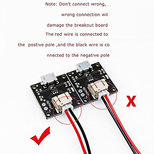 Treedix 2pcs Micro USB LiPo Battery Charger Board Without Battery 5V 500mA with JST Socket with LED Indicator Charging Rate Adjustable Automatic Power-Down