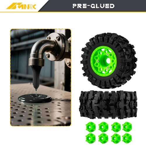 Plastic RC Short Course Truck Wheels and Rubber Tires & 12MM 14MM 17MM Hex Kit for 1/10 Arrma Senton Slash 4×4 2WD for Axial Losi Series Upgrade Part Green - color: Green