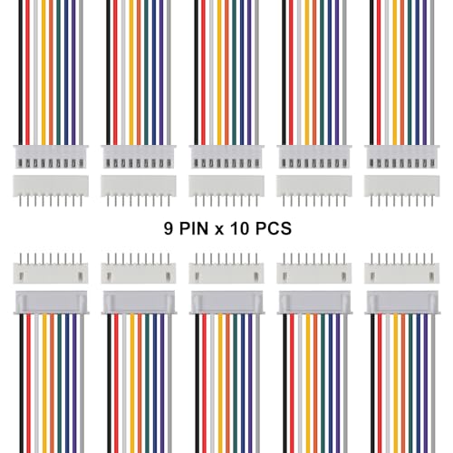10Pairs JST-XH Connector Kit, XH 2.54mm 9 Pin Header Male and Female Connectors Plug Adapter with Flat Wire Cable 200mm 26AWG Compatible with JST XH (9P) - color: 9P