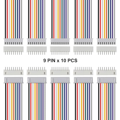 10Pairs JST-XH Connector Kit, XH 2.54mm 9 Pin Header Male and Female Connectors Plug Adapter with Flat Wire Cable 200mm 26AWG Compatible with JST XH (9P) - color: 9P