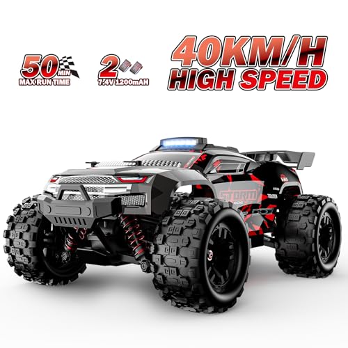 KGF 1:18 Scale All Terrain RC Cars for Adults, 2.4GHz 40KPH High Speed Remote Control Car, 4WD Off Road Monster Truck 4X4 Fast Drift Wheel RC Truck with 2 Rechargeable Batteries - color: Red