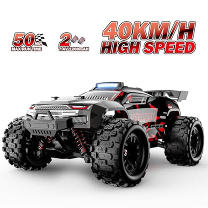 KGF 1:18 Scale All Terrain RC Cars for Adults, 2.4GHz 40KPH High Speed Remote Control Car, 4WD Off Road Monster Truck 4X4 Fast Drift Wheel RC Truck with 2 Rechargeable Batteries - color: Red