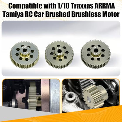 64P Pinion Gear 3.175mm Shaft 7075 Aluminum Alloy Motor Gears,0.6 Metric Pitch 52 53 54T with 1/8 Hole Pinion Gear Compatible with 1/10 Arrma HPI Kyosho Losi Axial Traxxas Tamiya RC Car - size: 52 53 54T