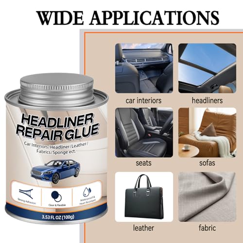 Car Headliner Glue, 3.53OZ, Upholstery Adhesive, Strong Automotive Interior Glue with Brush, Transparent Repair Car Headliner, Suitable for Fabric and Leather, - color: Transparent