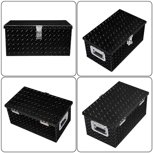Silscvtt 20 * 12 * 9.6 Inch Black Aluminum Diamond Plate Tool Box with Key Locks - Durable Pickup Truck Toolbox