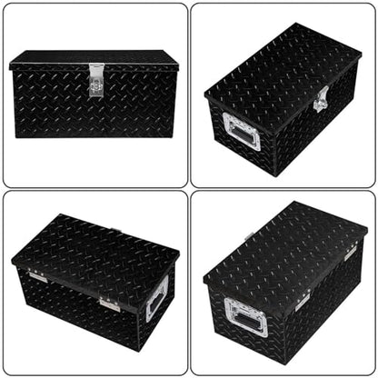Silscvtt 20 * 12 * 9.6 Inch Black Aluminum Diamond Plate Tool Box with Key Locks - Durable Pickup Truck Toolbox