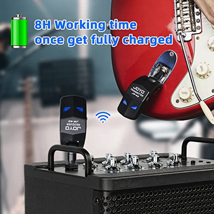 JOYO 2.4GHz Wireless Guitar System Rechargeable Transmitter and Receiver 4 Selectable Channels, 5ms Low Latency, 65ft Range, Up to 8 Hour Battery for Electric Guitar, Bass & Acoustic (JW-03) - style: 2.4GHz