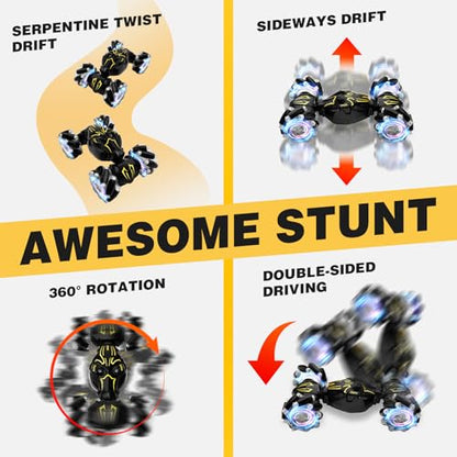 Remote Control Car for Boys 8-12, 4WD Gesture Sensing RC Stunt Car 2.4Ghz with Lights Music Sprayer RC Cars for Boys Age 4-7 8-12 Hand-Controlled Cars Toys Birthday Gifts for Kids Girls Black - color: Black