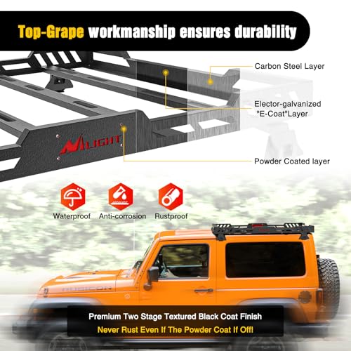 Nilight Roof Rack Cargo Basket with LED Light Bar Compatible with 2007-2026 Wrangler JK JL Unlimited & Gladiator JT 4 Door Hardtop, JKU JLU Luggage Rooftop Storage Carrier - color: JK/JL/JT Roof Rack