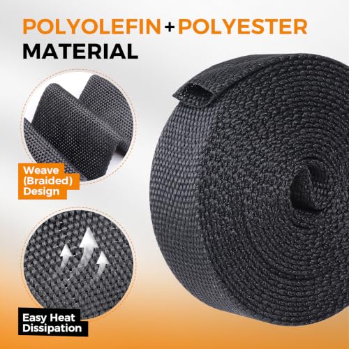 2:1 Ratio Automotive Heat Shrink Braided Sleeving 1''-35ft | Black 2 in 1 Ratio Wear-Resistant Flat Woven Heat Shrinkable Sleeve Fabric for Car Cable Wires Hoses Cord Protection - size: 1"-35ft