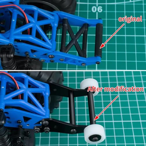 RC Modifications Spare Compatible with Mini for LMT 1/18 RC 4X4 Brushed Monster Truck RTR Upgrade Parts Aluminum Alloy Rear Head-up Double Wheel Tumbling