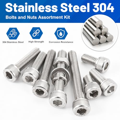 380PCS M5 Hex Socket Head Cap Screw Assortment Kit 304 Stainless Steel | Metric Machine Bolts and Nuts, Flat & Spring Washers, M5x8/10/12/16/20/25/30/35 mm for 3D Printer, RC Car, Drones, DIY Repair - size: SS M5 380PCS