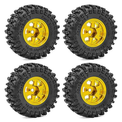 0.7" Aluminum Beadlock Wheel & Crawler Tire Set for 1/30 RC Crawler, CNC Rims, 40 x 16 mm Tires, Includes Screwdriver, Pre-Assembled 4 pcs, Yellow - color: Yellow, size: Rock-Trail-Clean-Out
