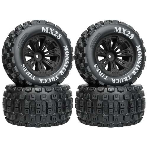 RC Car Repair Kit 1/10 RC Car 2.8-Inch Large MX28 Tread Off-Road Rubber Tires Plastic Rims 12Mm Coupling Upgrade Modify Decoration Parts - color: Black