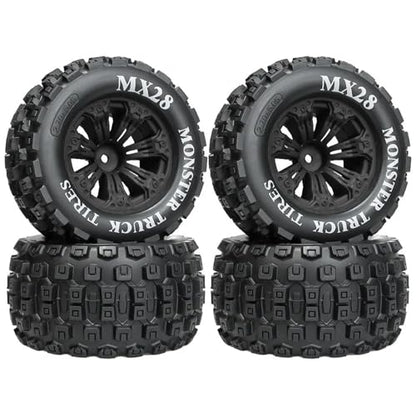 RC Car Repair Kit 1/10 RC Car 2.8-Inch Large MX28 Tread Off-Road Rubber Tires Plastic Rims 12Mm Coupling Upgrade Modify Decoration Parts - color: Black