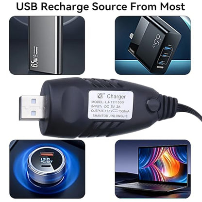 11.1V Battery Charger Airsoft - 2A 1500mAh USB Chargers with XH-4P Plug Gel Blaster 3S Lipo Battery 11.1 Volt Li-ion Batteries Chargers Cable for RC Car Boat Toy 2 Pack