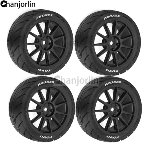 1/10 RC On Road Racing Tires and Wheels 12mm Hex OD 2.72'' RC Rally Street Tyres for 1:10 Scale Touring Drift Car Tamiya TT01 TT02 XV01 TA06 A959 PTG2 HPI KYOSHO HSP Traxxas 4PCS (Black) - color: Black