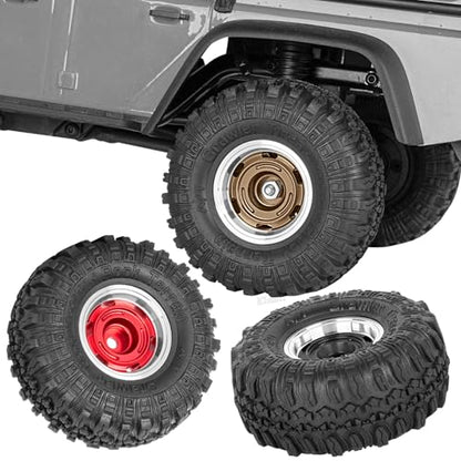 RC 1.0 Beadlock Wheel Tires Set Aluminium Alloy Wheel Tires&Wheels Rims for 1/24 1/18 SCX24 Trx4m RC Crawler Car,RC Wheels and Tires,4PCS（Red - color: Red - (Rc Wheels Tires)