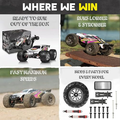 4x4 RC Cars for Adults 48kmh High-Speed - 1:12 Scale Large Waterproof Remote Control Truck, Offroad Electric Monster Car, 2 Batteries 30+ Min Play, All Terrain