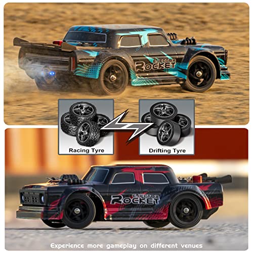 1/16 RC Drift Car, 35KM/H 4WD High Speed Remote Control Car with 380 Motor, Two Batteries & LED Light & Spray, 2.4 GHz RC Car for Adults and Kids