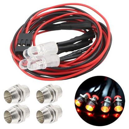 4 LEDs RC LED Light Headlights Taillight Kit Accessories Compatible with Traxxas HSP Tamiya Redcat RC4WD Axial SCX10 RC Cars Truck Tank Crawler(4 Red) - color: Red