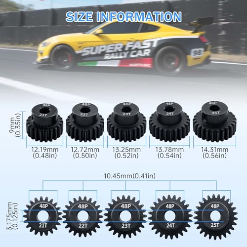 48P 21T 22T 23T 24T 25T Pinion Gear Sets with Screwdrivers for 3.175mm Shaft Brushless Brush Motor Compatible with Arrma HPI Kyosho Losi Axial Traxxas Tamiya 1/10 RC Car Monster Truck Buggy - size: 21T 22T 23T 24T 25T