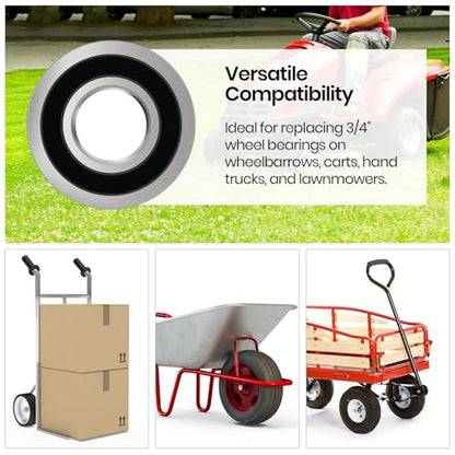 (4-Pack) 3/4" Bearings Carbon Steel - ID 3/4" x OD 1-3/8" Applicable Lawn Mower, Wheelbarrows, Carts and Hand Trucks Wheel Bearings Replacement - size: 3/4" Hole