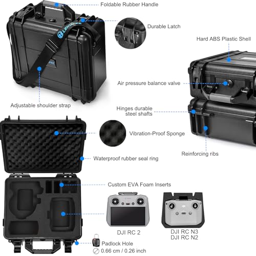 Lekufee Waterproof Hard Case for DJI Flip,Fly More Combo,DJI RC 2,RC N3/N2,Battery(9 pcs),Charging Hub and More Accessories(Case Only)
