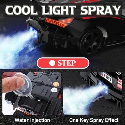 Remote Control Car RC Drift Car 1:16 Scale 4WD 18KM/H High Speed Model Vehicle 2.4GHz with LED Lights Spray Rubber Tire Racing Sport Toy for Adults Boys Girls Kids Gift 2Pcs Rechargeable Batteries - color: Black-2
