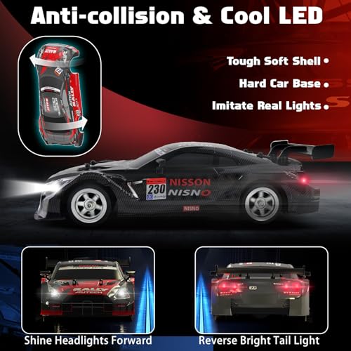 RC Drift Car 2.4GHz, 1/16 Remote Control Cars 4WD Fast Drifting Car Rechargeable RC Cars for Adults Kids Black Hobby Racing Vehicle with Lights Drifting Tire Toy for Boys - color: Black 230