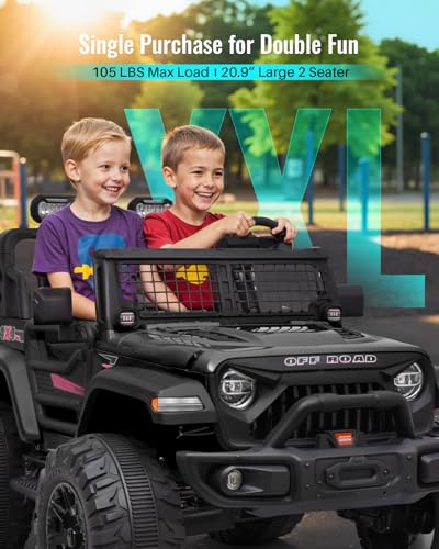 Blitzshark 24V MAX Ride-on Truck 2 Seater, 4WD Kids Electric Vehicle | XXL Battery Powered Car, with 480W Ultra Powerful Motor, 7AH Battery, Remote Control, Full-Metal Suspension& Sticker,Black - color: Black
