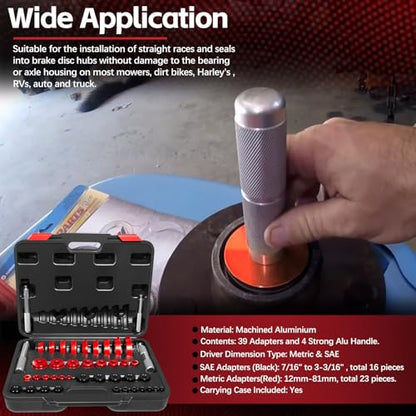 Bearing Press Kit, 43 Pieces Bearing Race and Seal Driver Set with Seal Driver and Bearing Adapters, Bearing Race Punch Set, Bearing Seal Driver Kit, Seal Driver Installer Set for Bearing Installation