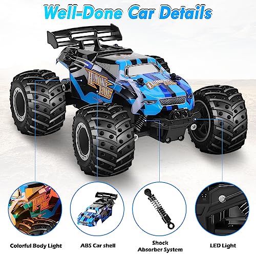 Remote Control Car, Remote Control Truck, 2.4Ghz All Terrain Rc Cars | 20 KM/H Off-Road Monster Truck with LED Bodylight and 2 Rechargeable Batteries Toys for Boys