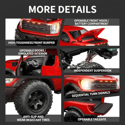 1/12 F150 RC Car 4WD Off Road Pickup, Full Proportional 2.4GHz RTR Truck with Independent Suspension, LED Lights, Long Range Remote Control(Camouflage Green/3 Battery)